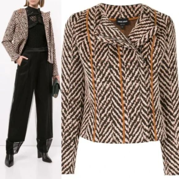 Giorgio Armani Chevron Embroidered Jacket Womens Classic RARE‎ Designer 40/8 NWT - Picture 2 of 11